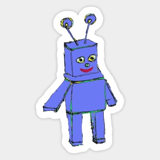 Happy Blue Robot Drawing Sticker